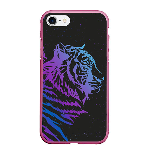 Чехол iPhone 7/8 матовый Tiger Neon / 3D-Малиновый – фото 1