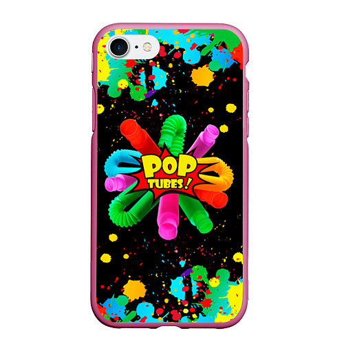 Чехол iPhone 7/8 матовый Pop Tubes, поп трубка pop it / 3D-Малиновый – фото 1