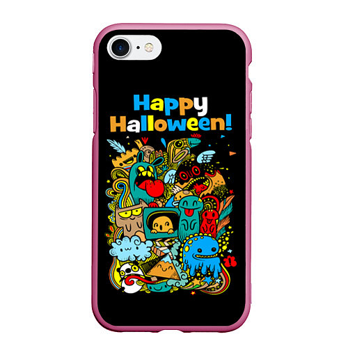 Чехол iPhone 7/8 матовый Монстры празднуют Хеллоуин / 3D-Малиновый – фото 1
