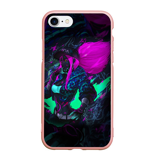 Чехол iPhone 7/8 матовый KDA AKALI NEON АКАЛИ НЕОН LEAGUE OF LEGENDS / 3D-Светло-розовый – фото 1
