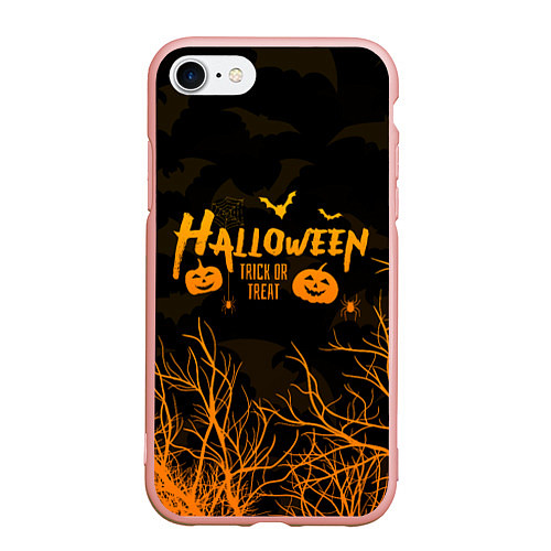 Чехол iPhone 7/8 матовый HALLOWEEN FOREST BATS ЛЕТУЧИЕ МЫШИ В ЛЕСУ ХЕЛЛОУИН / 3D-Светло-розовый – фото 1