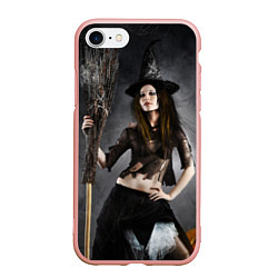 Чехол iPhone 7/8 матовый Милая ведьма с метлой, цвет: 3D-светло-розовый