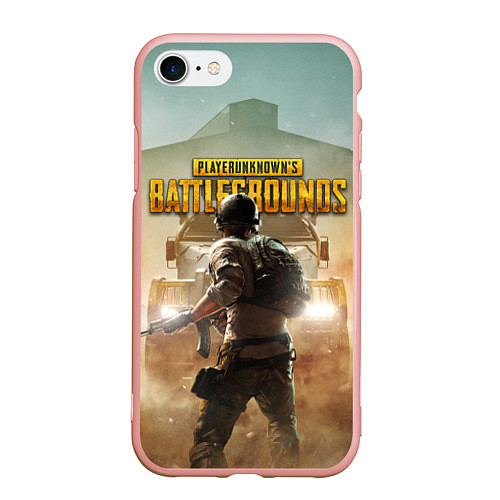 Чехол iPhone 7/8 матовый PUBG СОЛДАТ В ШЛЕМЕ ПАБГ / 3D-Светло-розовый – фото 1