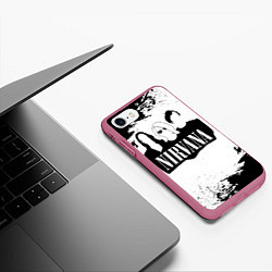 Чехол iPhone 7/8 матовый Нирвана Рок Группа Гранж ЧБ Nirvana, цвет: 3D-малиновый — фото 2