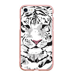 Чехол iPhone 7/8 матовый Белый снежный тигр, цвет: 3D-светло-розовый