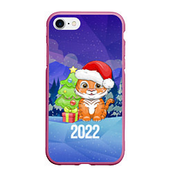 Чехол iPhone 7/8 матовый Новый Год тигра 2022, цвет: 3D-малиновый