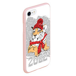 Чехол iPhone 7/8 матовый Тигр в красной шапке, цвет: 3D-светло-розовый — фото 2