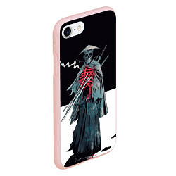 Чехол iPhone 7/8 матовый Скелет Самурай с трубкой на черно белом фоне, цвет: 3D-светло-розовый — фото 2