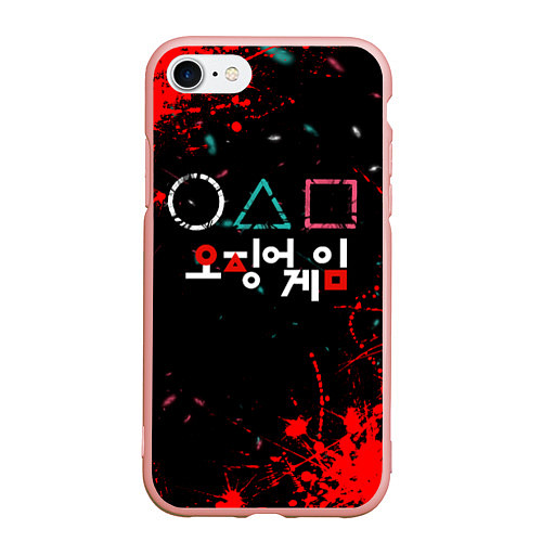 Чехол iPhone 7/8 матовый Игра в кальмара брызги крови / 3D-Светло-розовый – фото 1