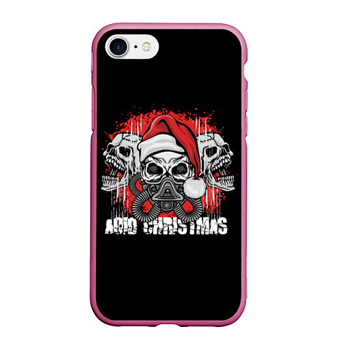 Чехол iPhone 7/8 матовый Mary Christmas черепа / 3D-Малиновый – фото 1