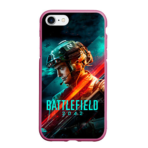 Чехол iPhone 7/8 матовый Battlefield 2042 game art / 3D-Малиновый – фото 1