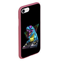 Чехол iPhone 7/8 матовый Динозавр ди-джей, цвет: 3D-малиновый — фото 2
