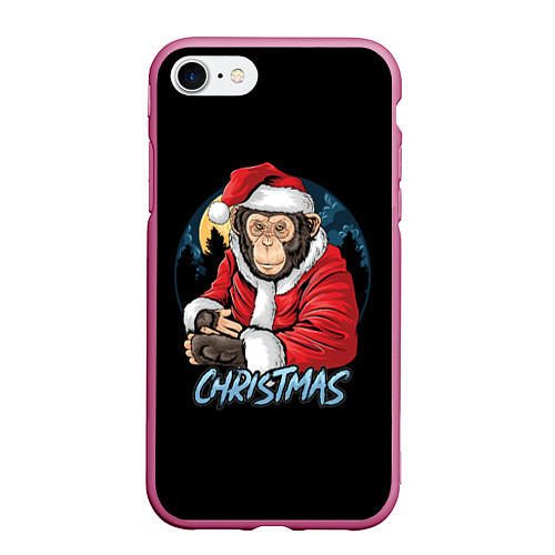 Чехол iPhone 7/8 матовый CHRISTMAS обезьяна / 3D-Малиновый – фото 1