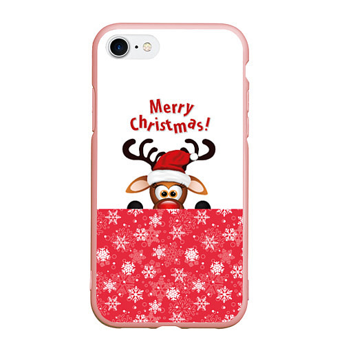 Чехол iPhone 7/8 матовый Оленёнок Merry Christmas / 3D-Светло-розовый – фото 1