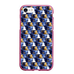 Чехол iPhone 7/8 матовый Ёлочки - Снежинки, цвет: 3D-малиновый