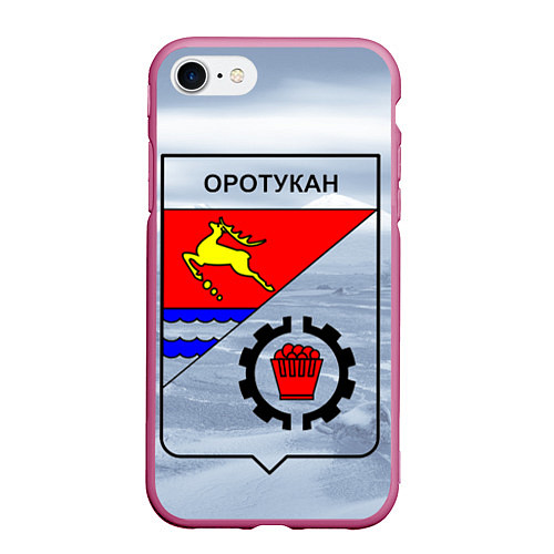 Чехол iPhone 7/8 матовый Герб Оротукан / 3D-Малиновый – фото 1