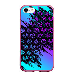 Чехол iPhone 7/8 матовый GENSHIN NEON PATTERN SYMBOL НЕОН ЭМБЛЕМЫ, цвет: 3D-малиновый