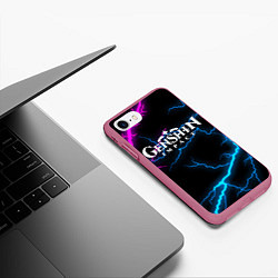 Чехол iPhone 7/8 матовый GENSHIN IMPACT NEON FLASH НЕОНОВЫЕ РАЗРЯДЫ МОЛНИЙ, цвет: 3D-малиновый — фото 2