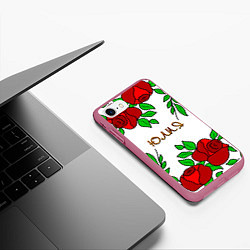 Чехол iPhone 7/8 матовый Юлия в розах, цвет: 3D-малиновый — фото 2