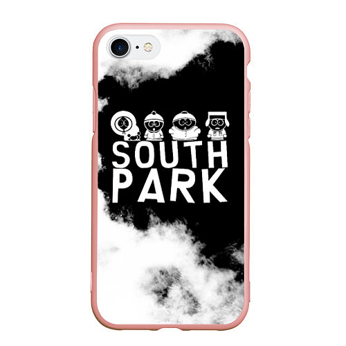 Чехол iPhone 7/8 матовый Все пацаны на черном фоне Южный Парк / 3D-Светло-розовый – фото 1