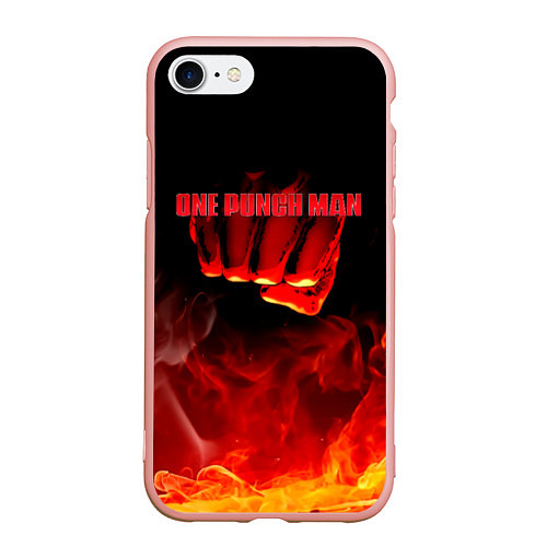 Чехол iPhone 7/8 матовый Кулак One Punch-Man в огне / 3D-Светло-розовый – фото 1