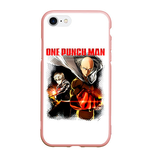 Чехол iPhone 7/8 матовый Сайтама и Генос One Punch-Man / 3D-Светло-розовый – фото 1