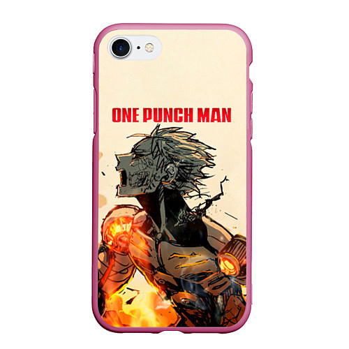 Чехол iPhone 7/8 матовый Разрушение Геноса One Punch-Man / 3D-Малиновый – фото 1