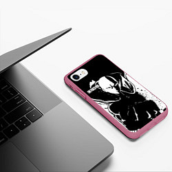 Чехол iPhone 7/8 матовый Черно-белый Сайтама One Punch-Man, цвет: 3D-малиновый — фото 2