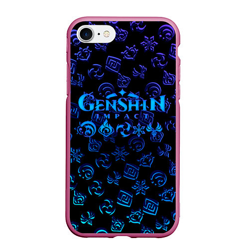 Чехол iPhone 7/8 матовый Genshin Impact NEON PATTERN SYMBOL / 3D-Малиновый – фото 1