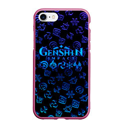 Чехол iPhone 7/8 матовый Genshin Impact NEON PATTERN SYMBOL, цвет: 3D-малиновый