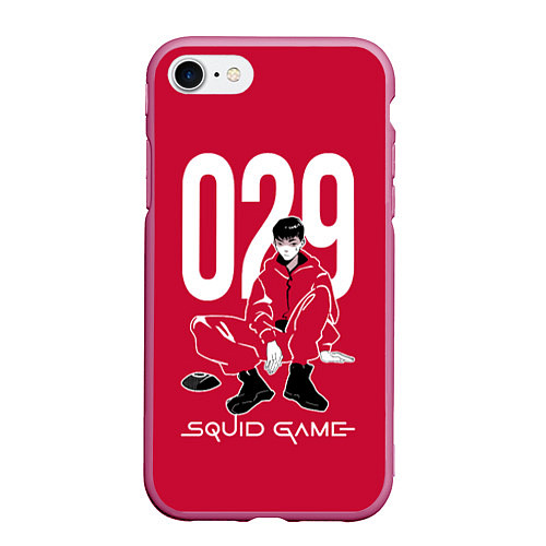 Чехол iPhone 7/8 матовый Squid game: guard 029policeman / 3D-Малиновый – фото 1