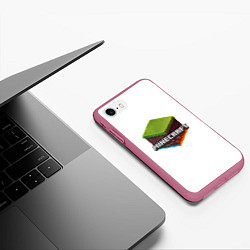 Чехол iPhone 7/8 матовый Minecraft кубик, цвет: 3D-малиновый — фото 2