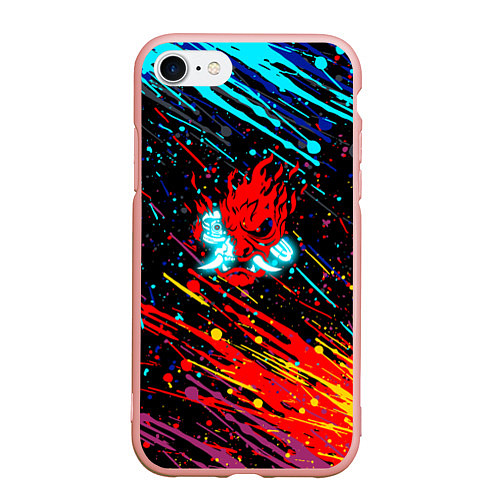 Чехол iPhone 7/8 матовый Cyberpunk 2077 Цветные брызги / 3D-Светло-розовый – фото 1