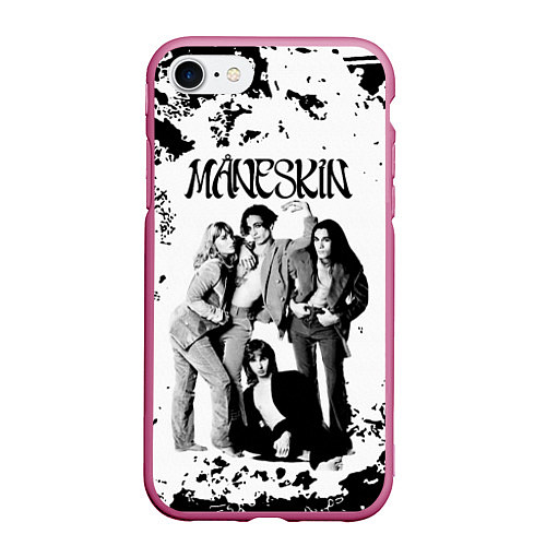 Чехол iPhone 7/8 матовый Maneskin Монэскин, рок - группа / 3D-Малиновый – фото 1