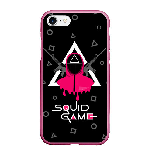 Чехол iPhone 7/8 матовый Squid game: guard with M-16 / 3D-Малиновый – фото 1