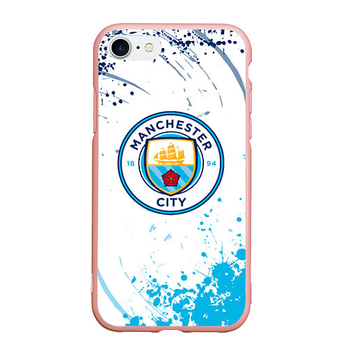 Чехол iPhone 7/8 матовый Manchester City - Футбольный клуб / 3D-Светло-розовый – фото 1