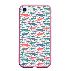 Чехол iPhone 7/8 матовый Разноцветные Акулы
