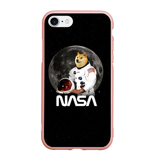 Чехол iPhone 7/8 матовый Доги Космонавт Мем Наса Doge / 3D-Светло-розовый – фото 1