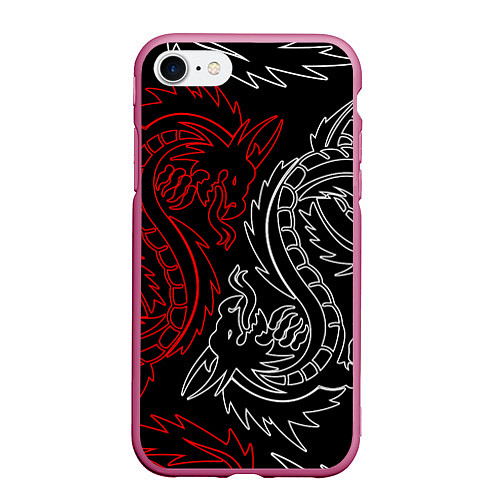 Чехол iPhone 7/8 матовый БЕЛО КРАСНЫЙ ДРАКОН RED WHITE DRAGON / 3D-Малиновый – фото 1