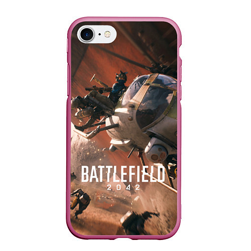 Чехол iPhone 7/8 матовый Battlefield 2042 - Боевой отряд / 3D-Малиновый – фото 1