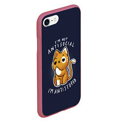 Чехол iPhone 7/8 матовый I am not antisocial, I AM ANTISTUPID, цвет: 3D-малиновый — фото 2