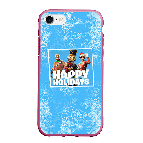 Чехол iPhone 7/8 матовый Happy holidays Fortnite / 3D-Малиновый – фото 1