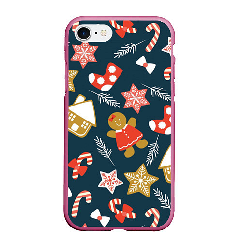 Чехол iPhone 7/8 матовый Merry Christmas!!! / 3D-Малиновый – фото 1