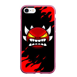 Чехол iPhone 7/8 матовый Geometry Dash: Demon Red Fire, цвет: 3D-малиновый