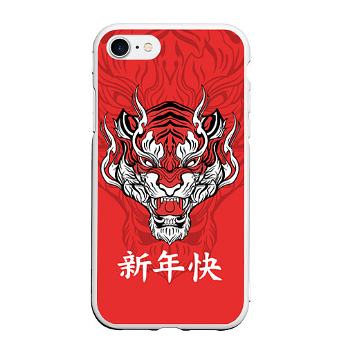 Чехол iPhone 7/8 матовый Красный тигр - дракон / 3D-Белый – фото 1