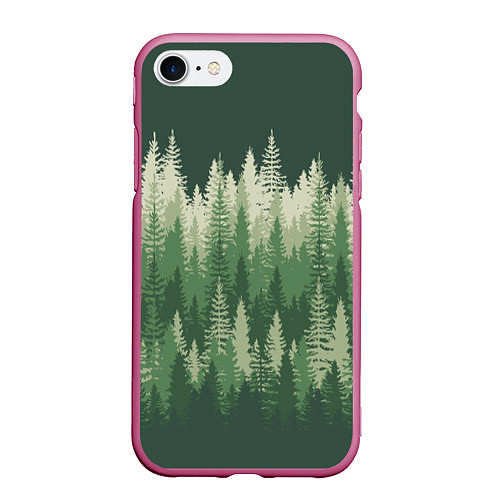 Чехол iPhone 7/8 матовый Елки-палки, хвойный лес / 3D-Малиновый – фото 1