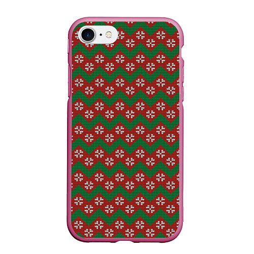 Чехол iPhone 7/8 матовый Knitted Snowflake Pattern / 3D-Малиновый – фото 1