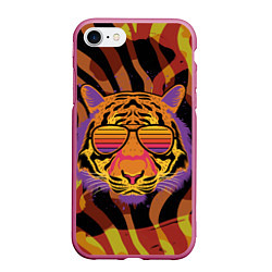 Чехол iPhone 7/8 матовый Крутой тигр в очках ретро, цвет: 3D-малиновый