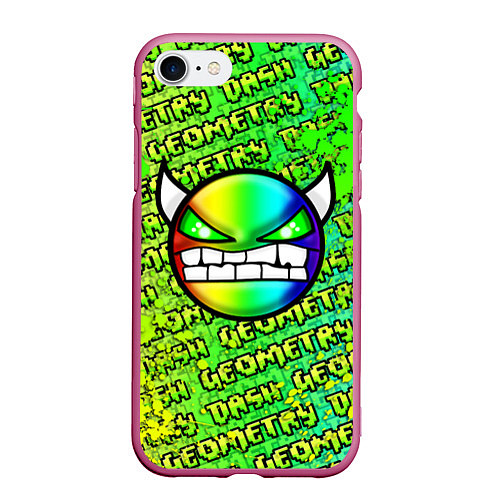 Чехол iPhone 7/8 матовый Geometry Dash: Acid Green / 3D-Малиновый – фото 1