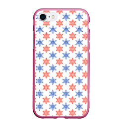 Чехол iPhone 7/8 матовый Снежинки паттернsnowflakes pattern, цвет: 3D-малиновый